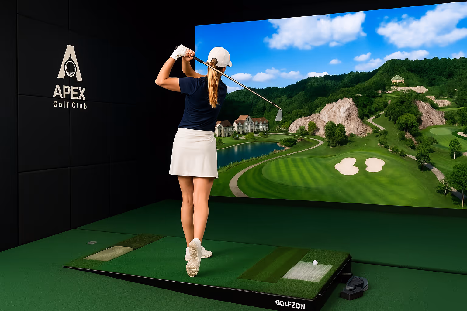 A close-up of the golf simulator technology