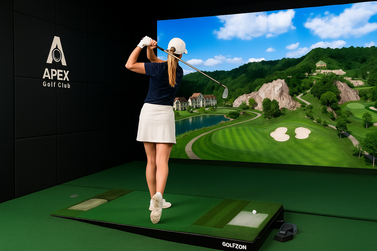 A close-up of the golf simulator technology